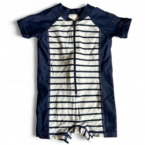 Hanna Andersson Navy and White Striped Swim Romper